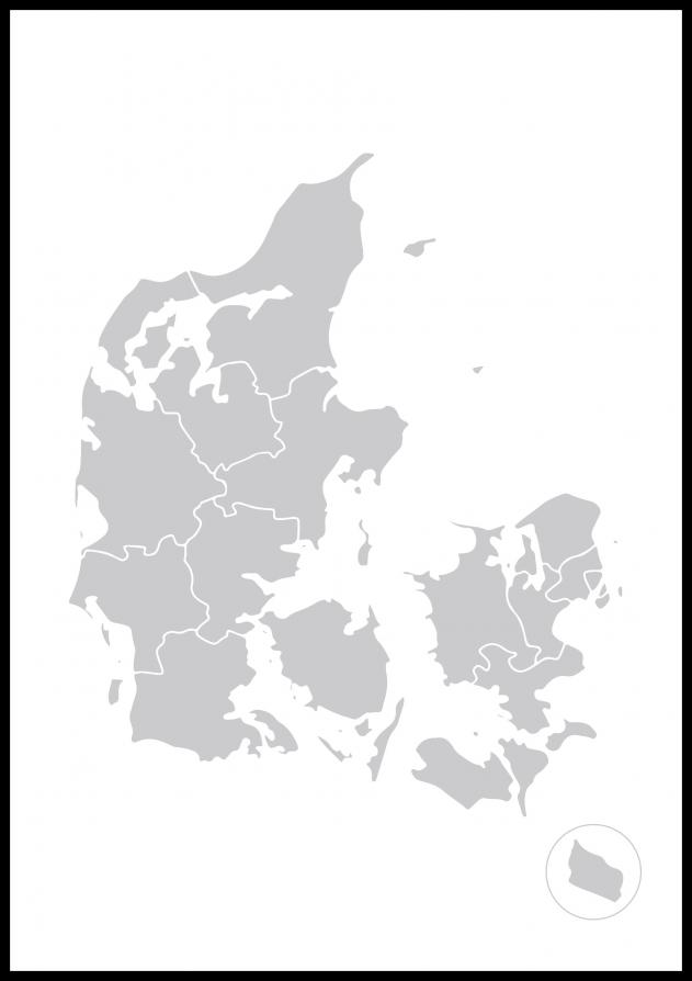 Kort - Danmark - Grå Plakat