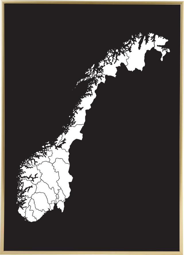 Kort - Norge - Hvid Plakat