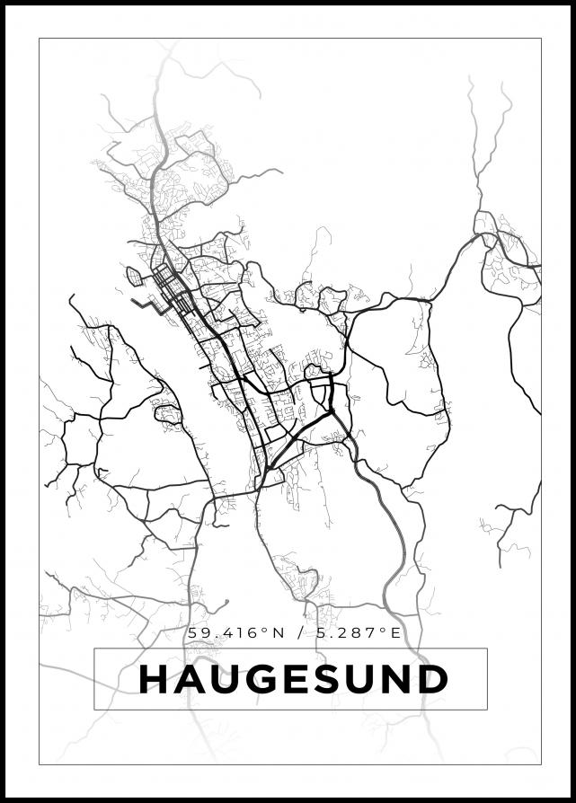 Kort - Haugesund - Hvid Plakat