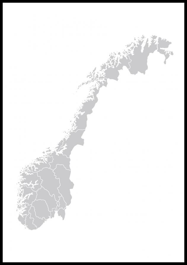 Kort - Norge - Grå Plakat