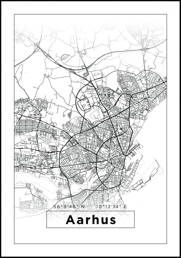 Kort - Aarhus - Hvid Plakat