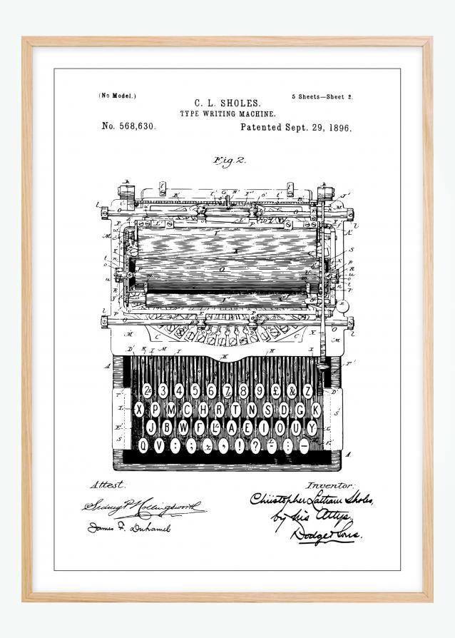 Patenttegning - Skrivemaskine Plakat