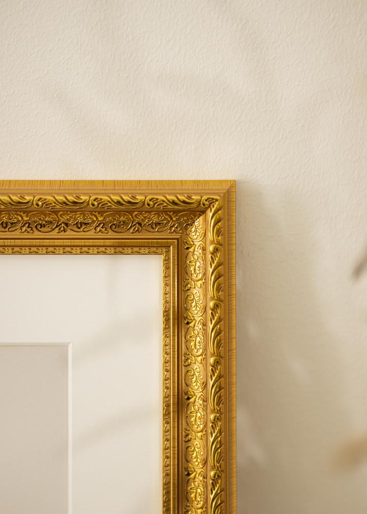 Ramme Ornate Guld 60x80 cm - Passepartout Hvid 50x70 cm