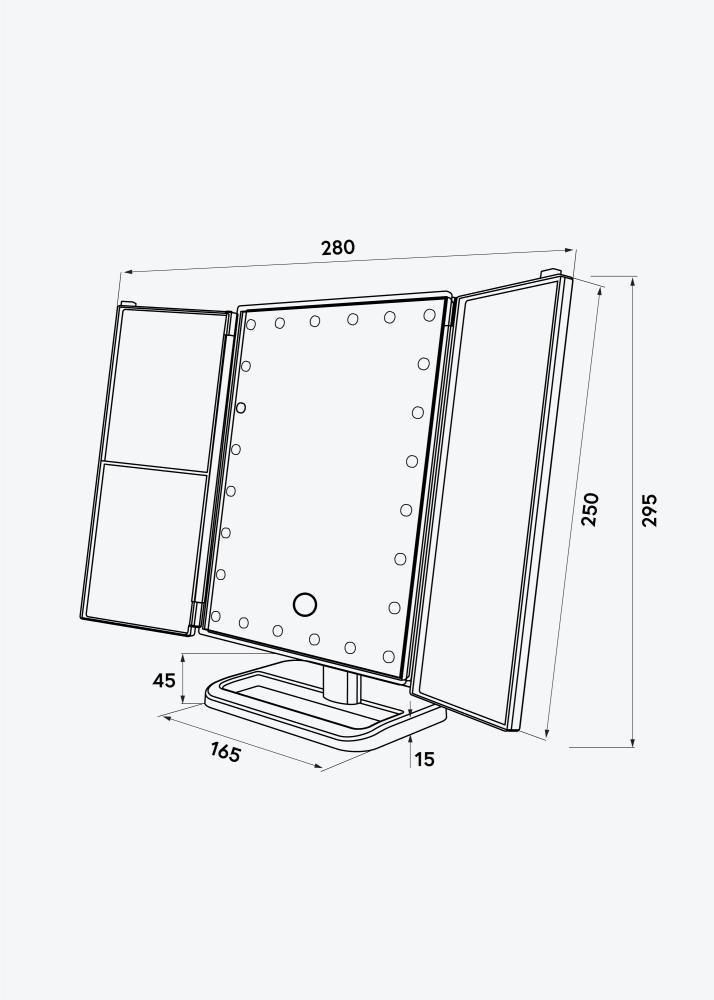 KAILA Makeupspejl Tri-Fold Magnifying Sort 20x30 cm