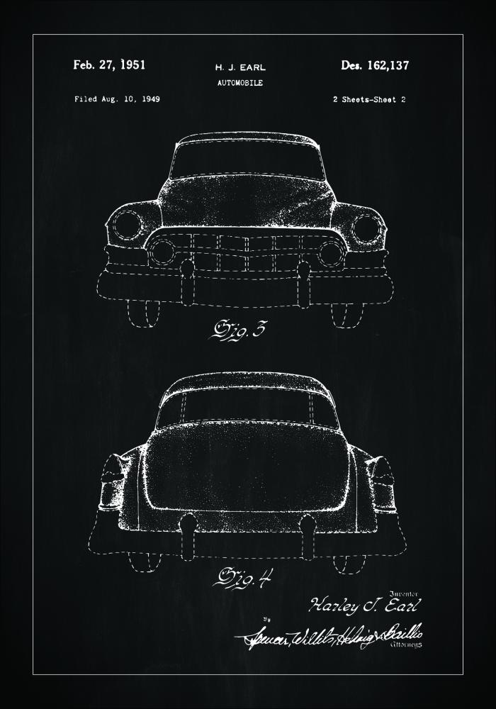 Patenttegning - Cadillac II - Sort Plakat