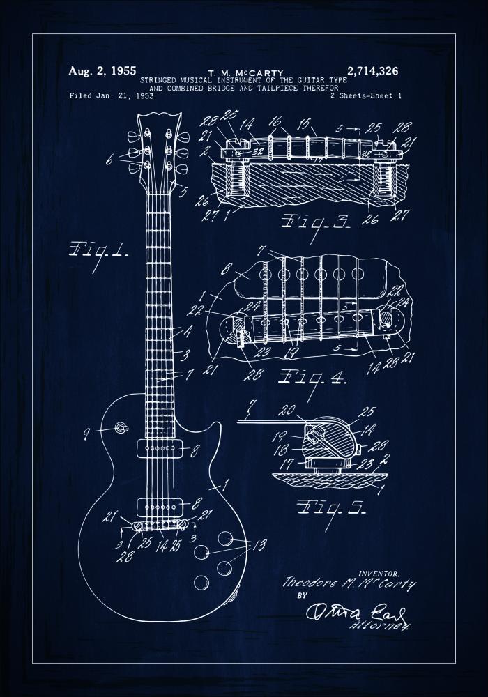 Patenttegning - El-guitar I - Blå Plakat