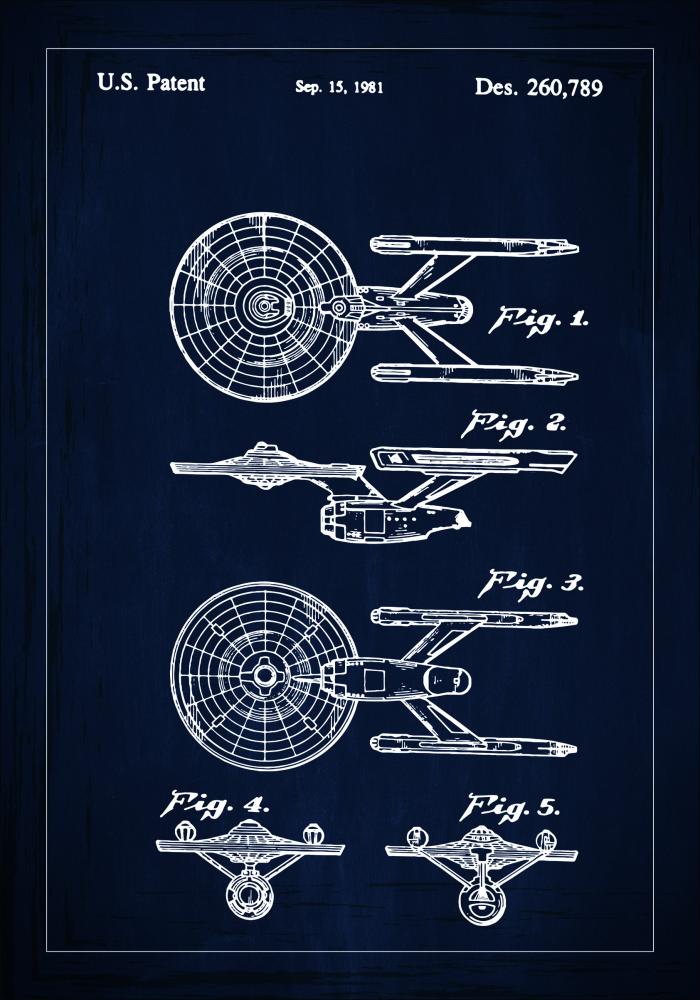 Patenttegning - Star Trek - USS Enterprise - Blå Plakat