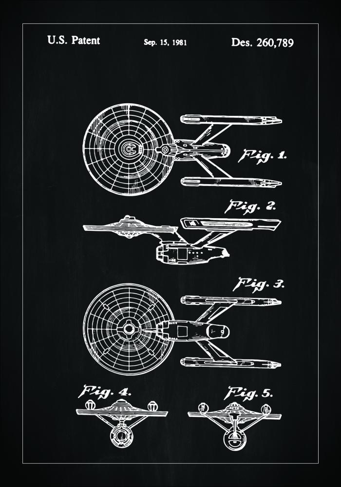 Patenttegning - Star Trek - USS Enterprise - Sort Plakat