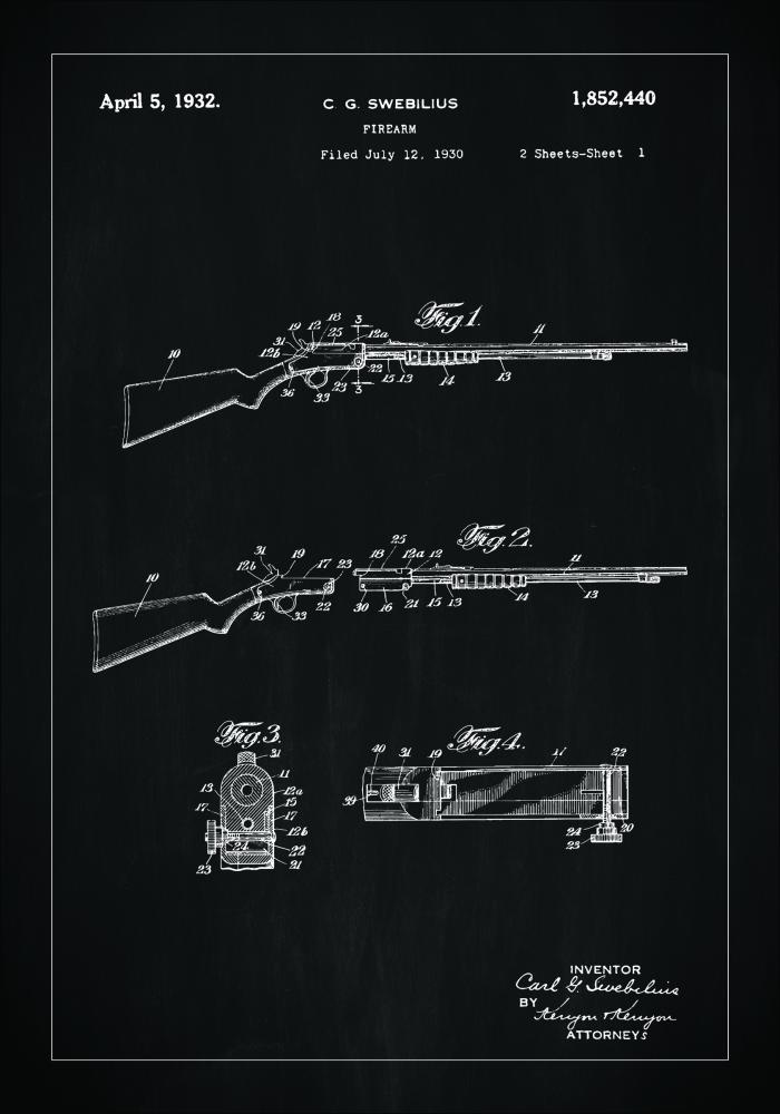 Patenttegning - Rifler I - Sort Plakat