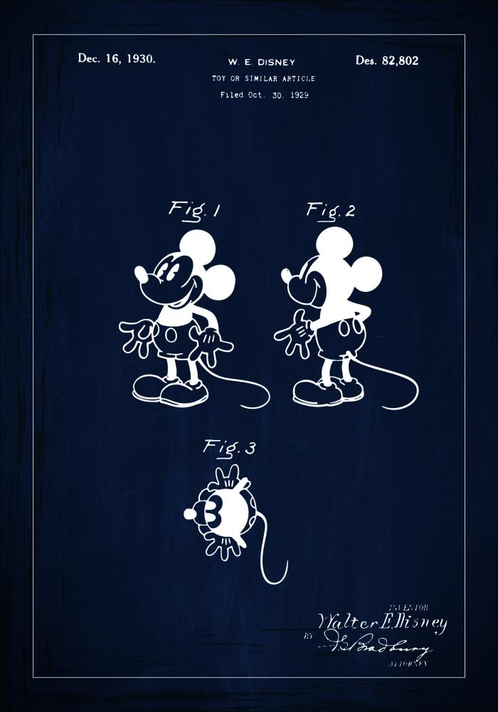 Patenttegning - Disney - Mickey Mouse - Blå Plakat