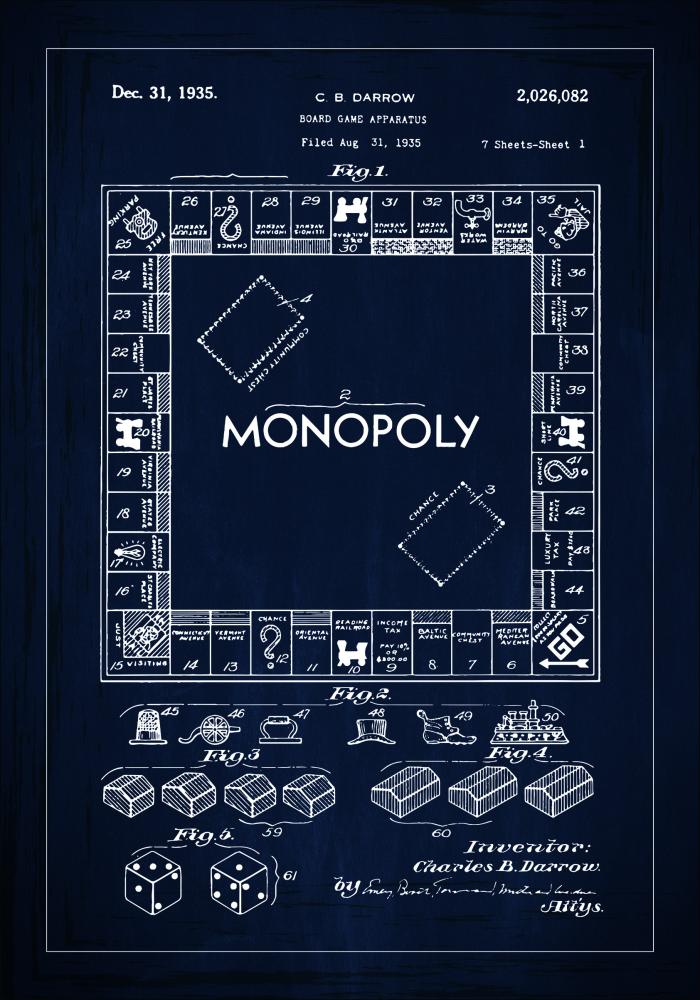 Patenttegning - Monopoly I - Blå Plakat