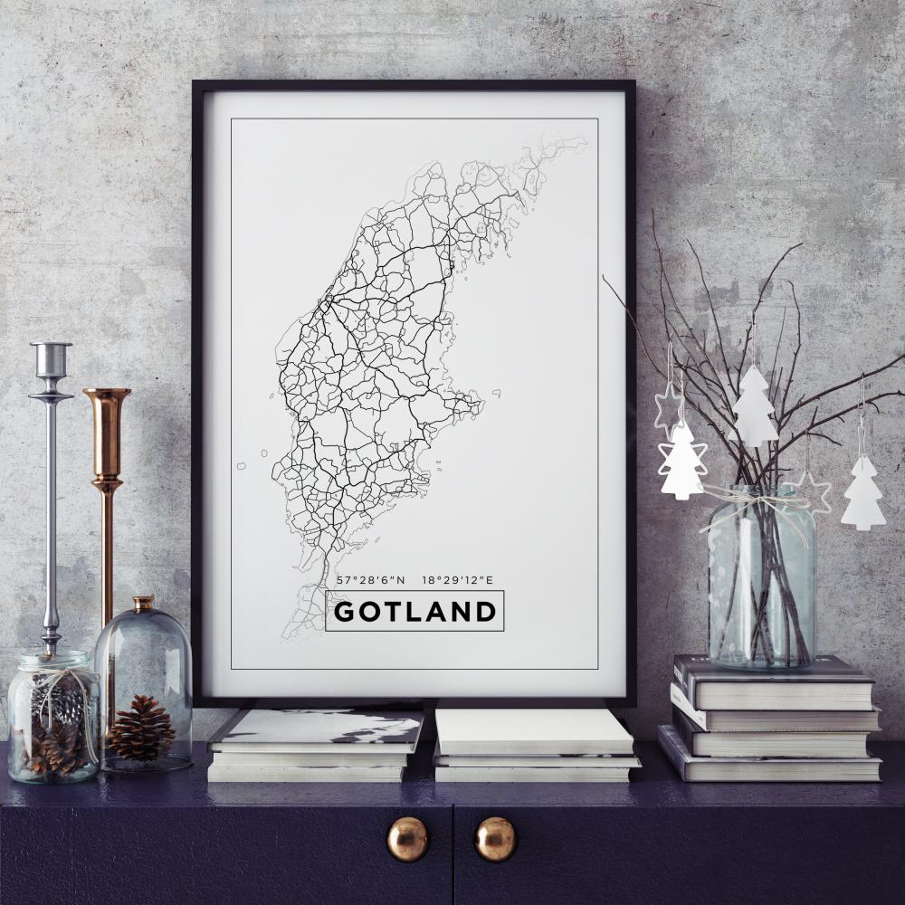 Kort - Gotland - Hvid Plakat