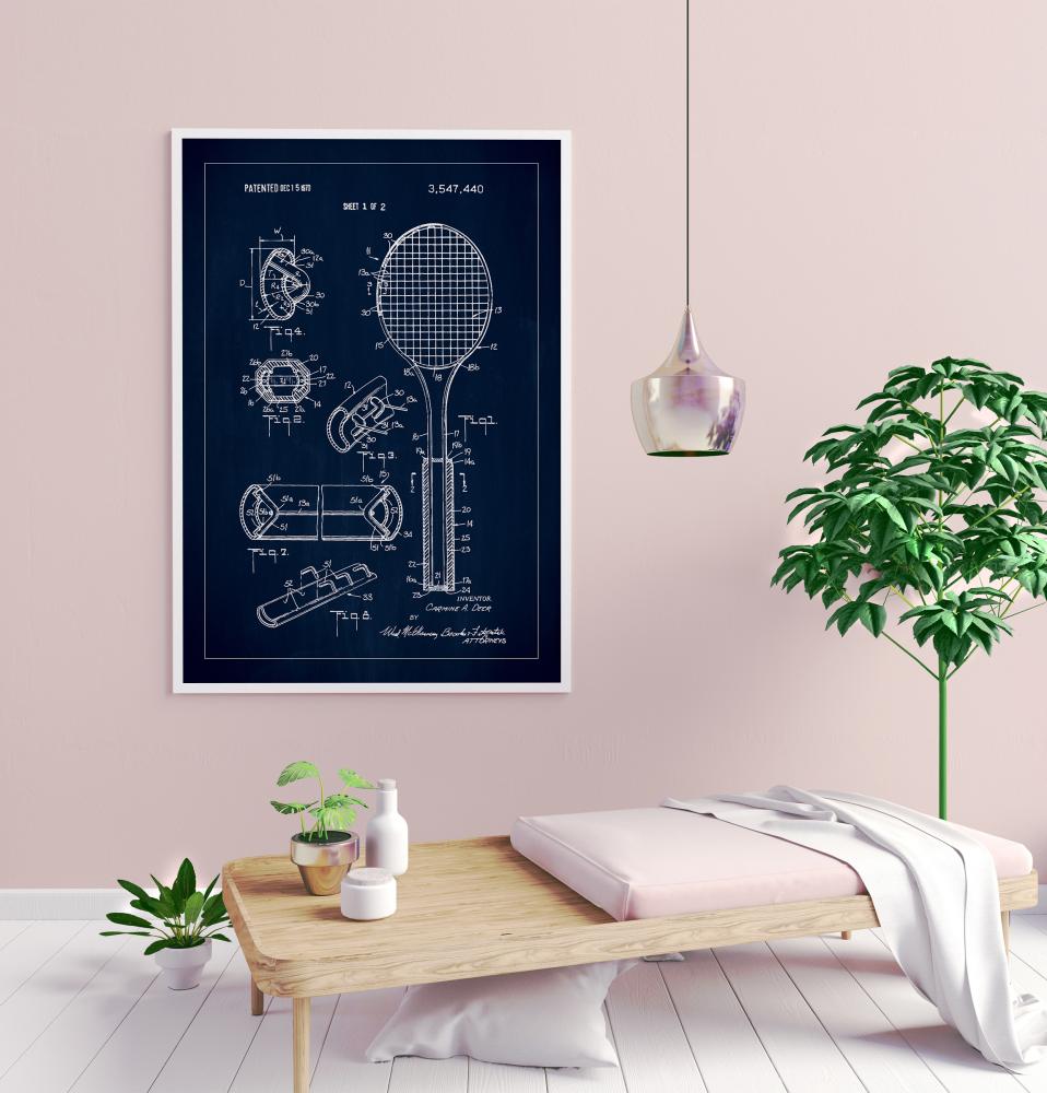 Patent Print - Tennis Racket - Blue Plakat