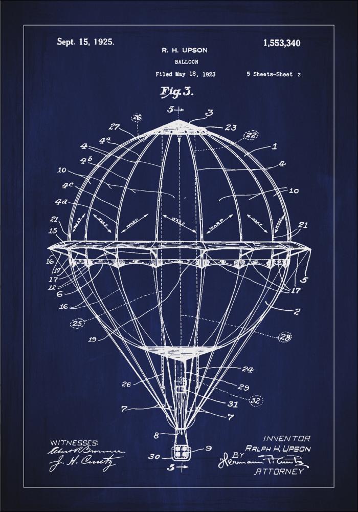 Patenttegning - Luftballon - Blå Plakat