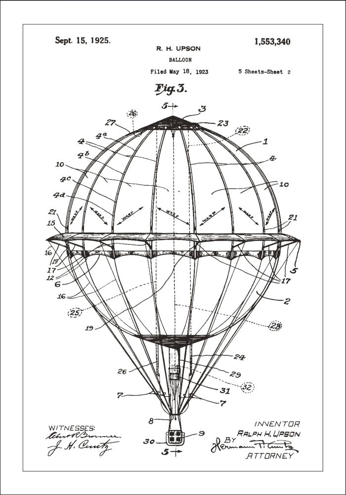 Patenttegning - Luftballon - Hvid Plakat