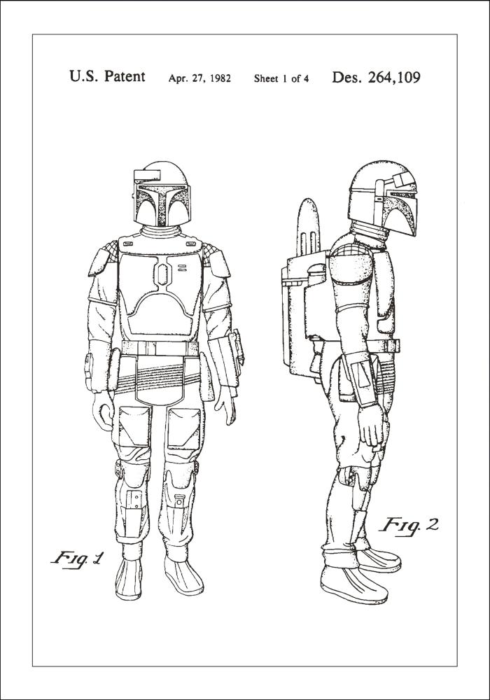 Patenttegning - Star Wars - Boba Fett - Hvid Plakat