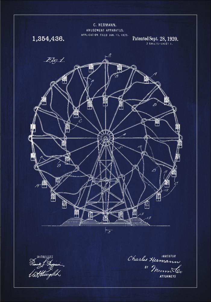 Patenttegning - Pariserhjul - Blå Plakat