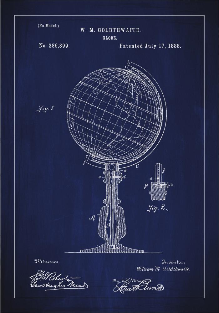 Patenttegning - Jordglobe - Blå Plakat