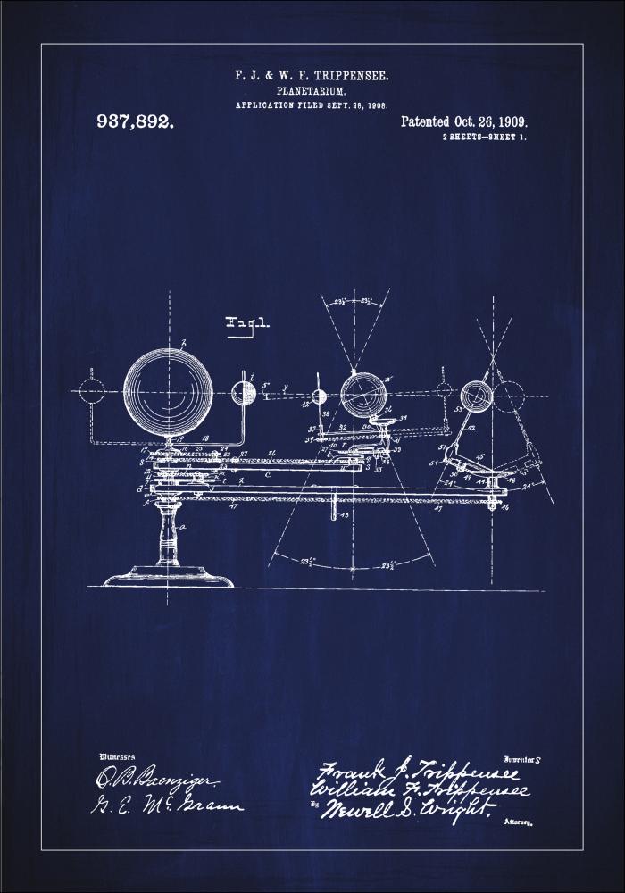 Patenttegning - Planetarium - Blå Plakat