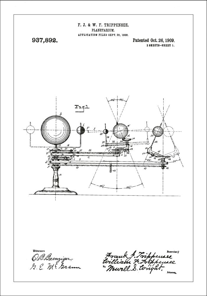 Patenttegning - Planetarium - Hvid Plakat