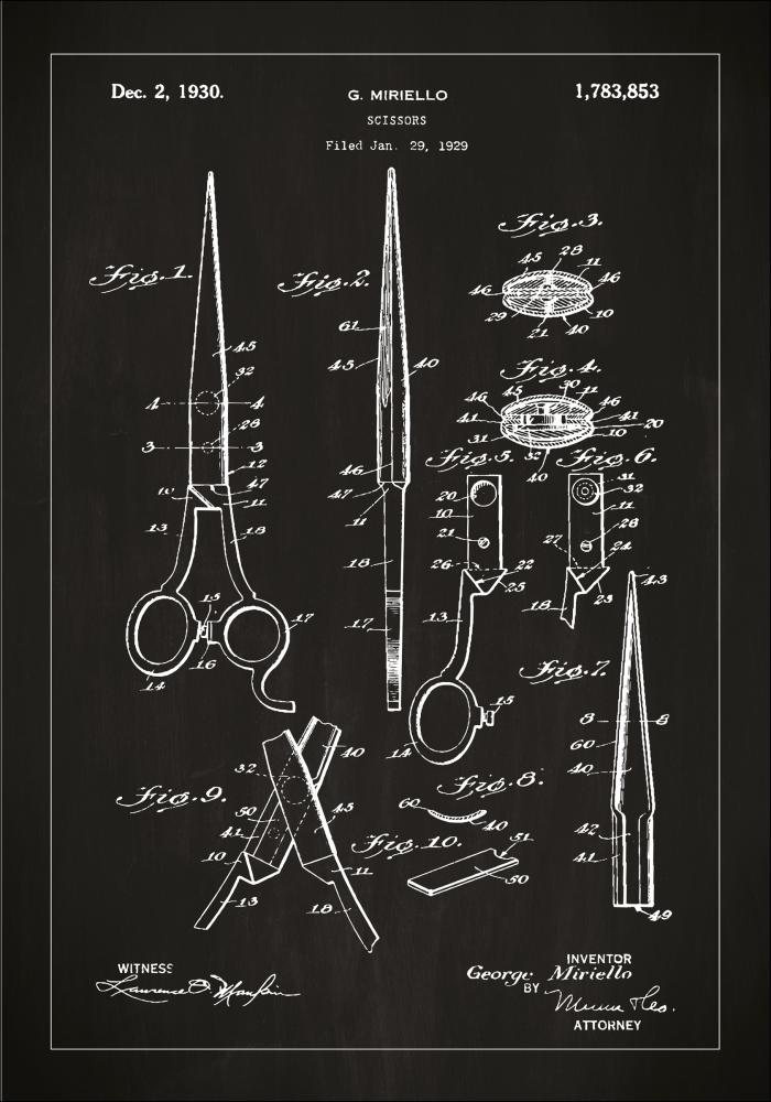 Patenttegning - Saks - Sort Plakat