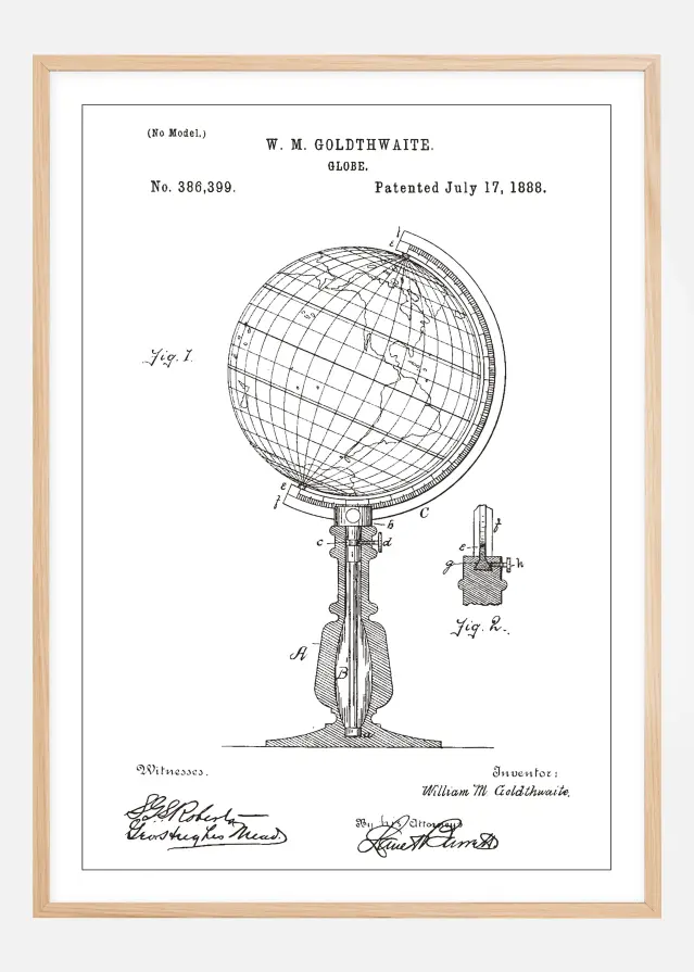 Patenttegning - Jordglobe - Hvid Plakat