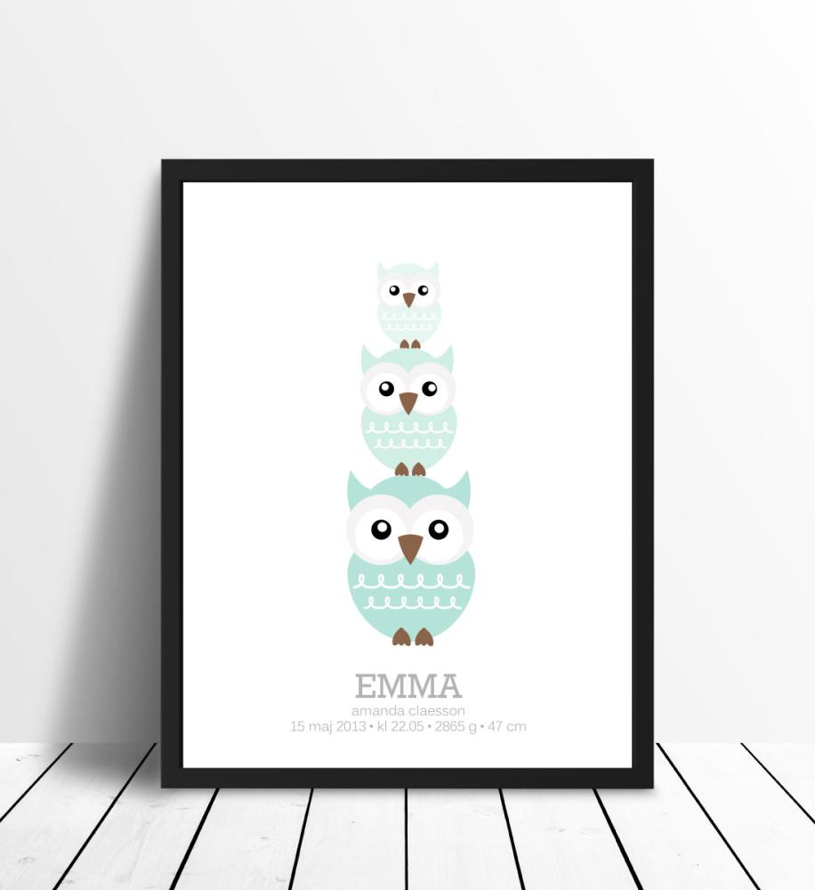 Owls Birth Poster II Green