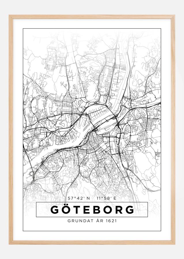 Kort - Göteborg - Hvid Plakat