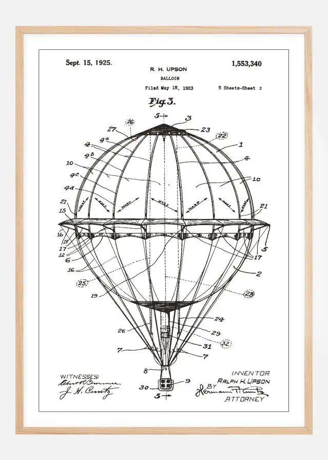 Patenttegning - Luftballon - Hvid Plakat