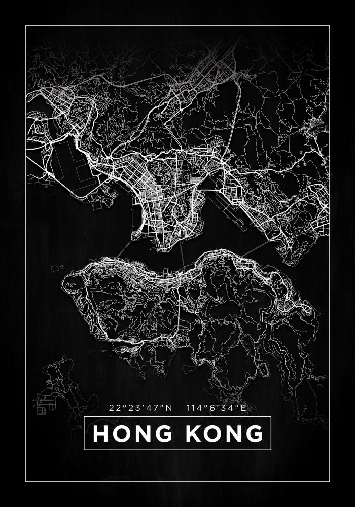 Kort - Hong Kong - Sort Plakat