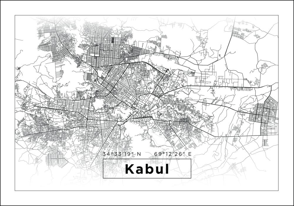 Kort - Kabul - Hvid Plakat