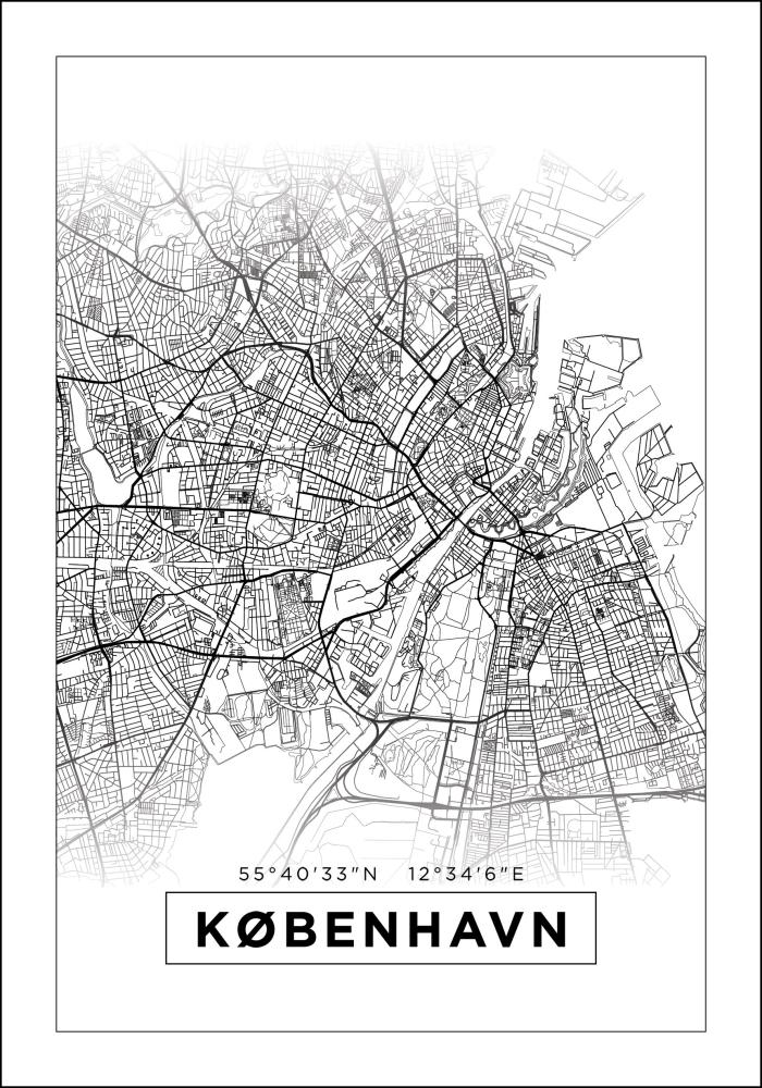 Kort - København - Hvid Plakat