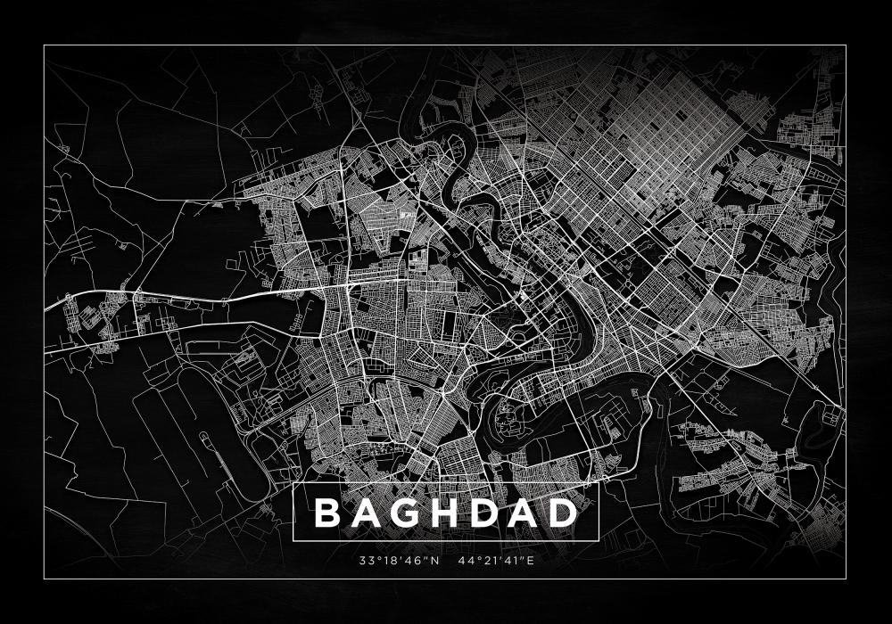 Kort - Baghdad - Sort Plakat