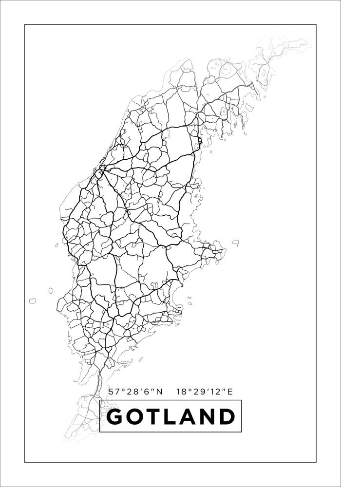 Kort - Gotland - Hvid Plakat