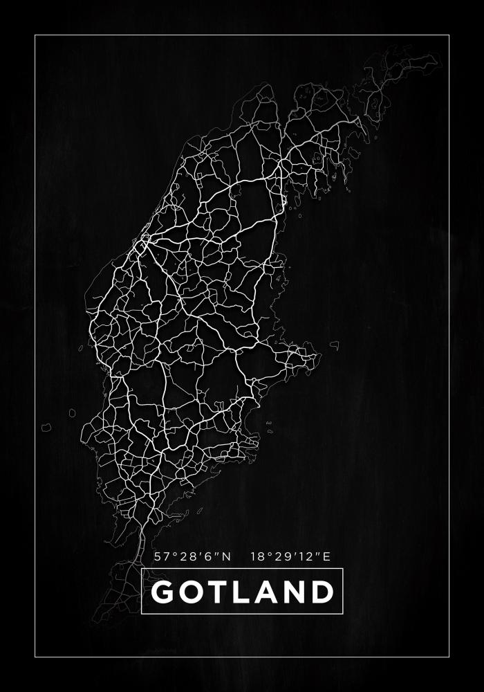 Kort - Gotland - Sort Plakat