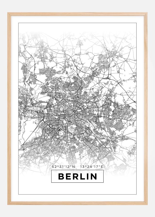 Kort - Berlin - Hvid Plakat