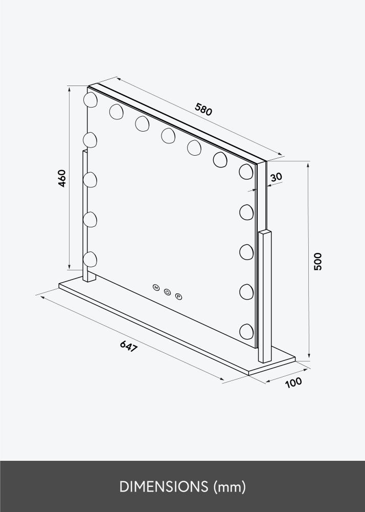 KAILA Makeupspejl Soft Corner LED Sort 60x52 cm