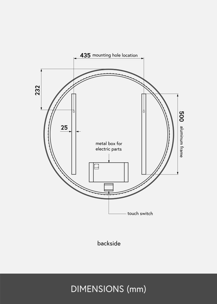 KAILA Spejl Circle LED Sort 80 cm Ø