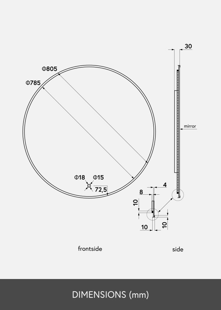 KAILA Spejl Circle LED Sort 80 cm Ø