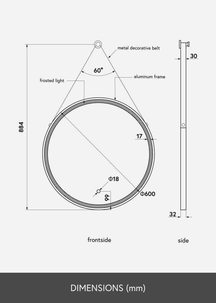 KAILA Spejl Belt LED Guld 60 cm Ø