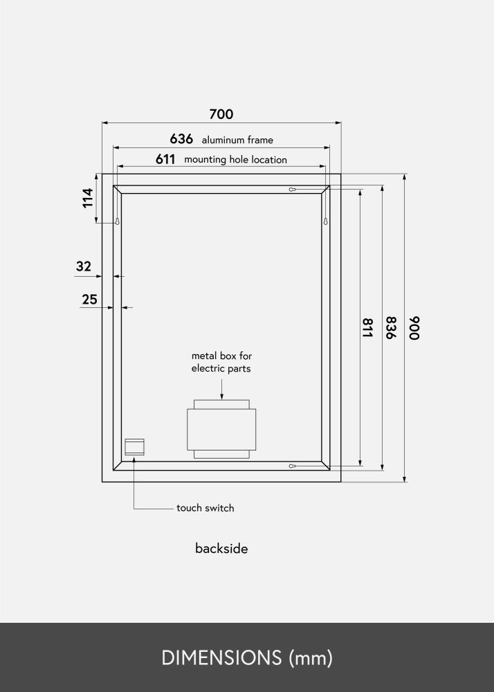 KAILA Spejl Corners II LED 70x90 cm