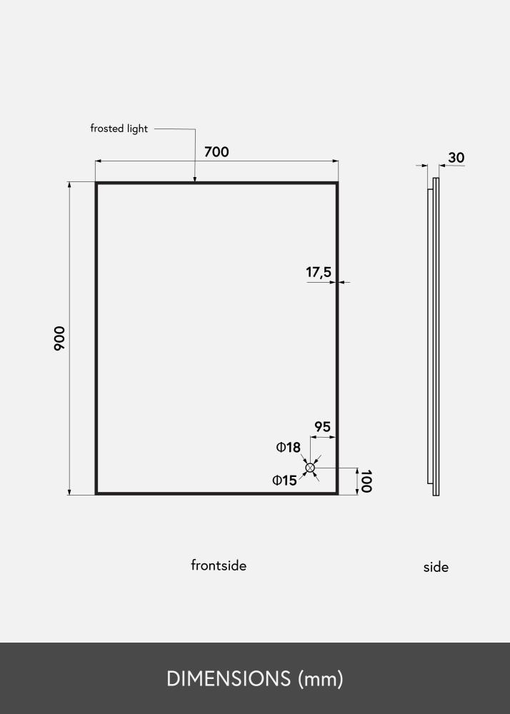 KAILA Spejl Corners II LED 70x90 cm