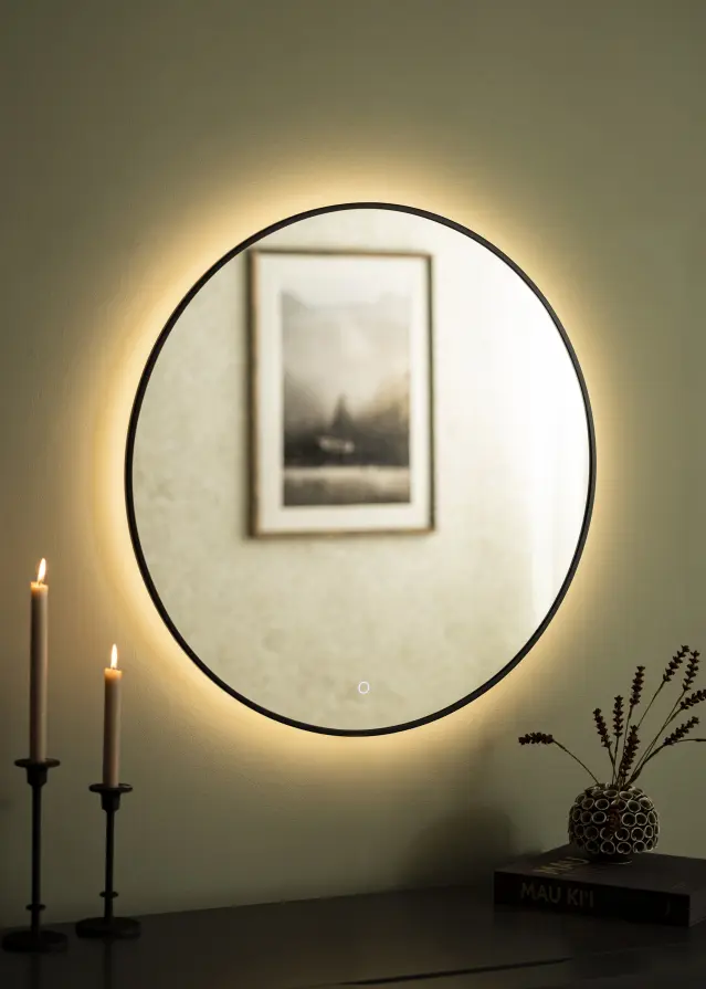 KAILA Spejl Circle LED Sort 80 cm Ø