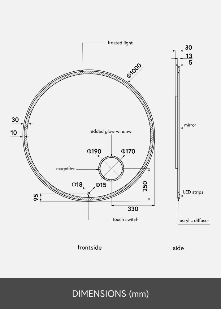 KAILA Spejl Circular Magnifying LED 100 cm Ø