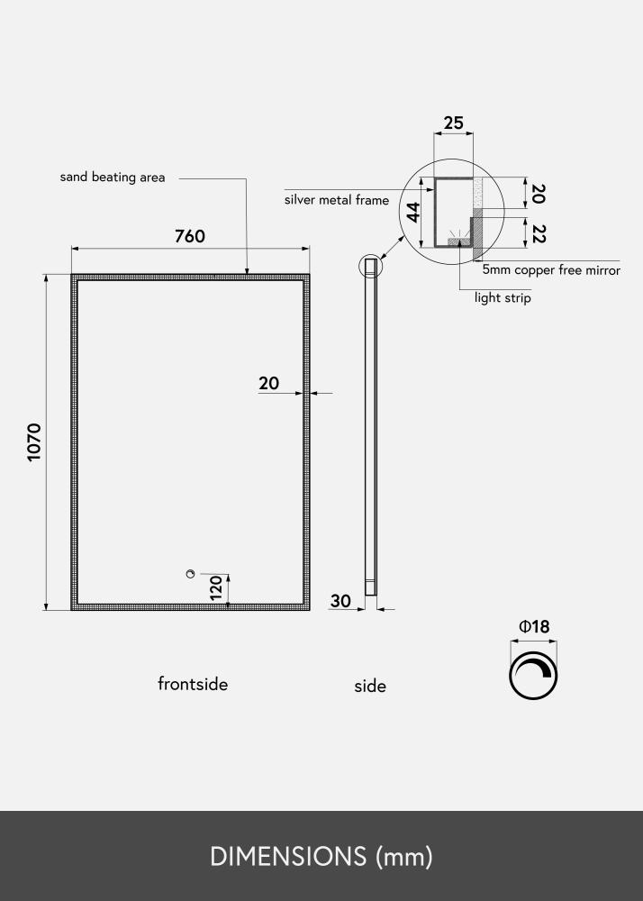 KAILA Spejl Corners III LED 76x107 cm