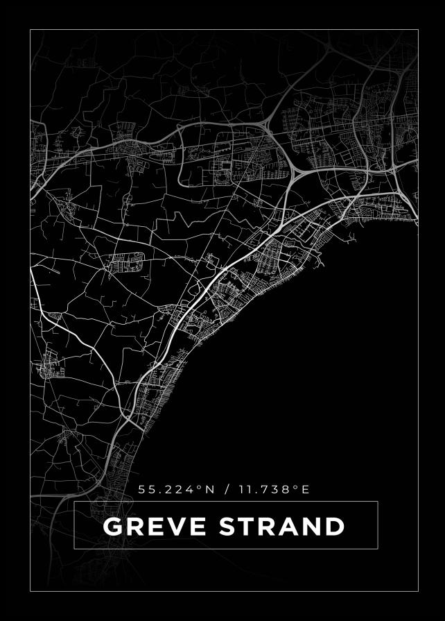 Kort - Greve Strand - Sort Plakat