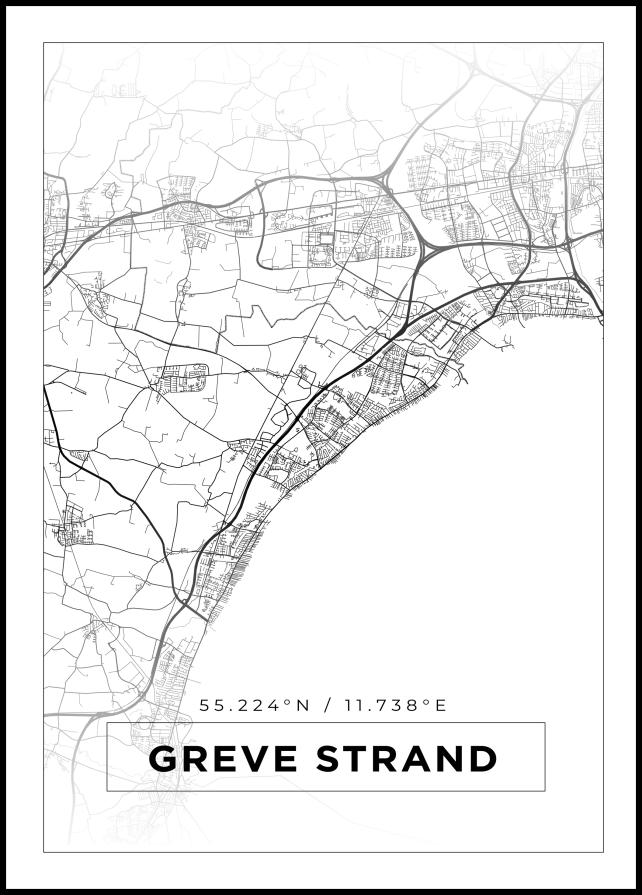 Kort - Greve Strand - Hvid Plakat