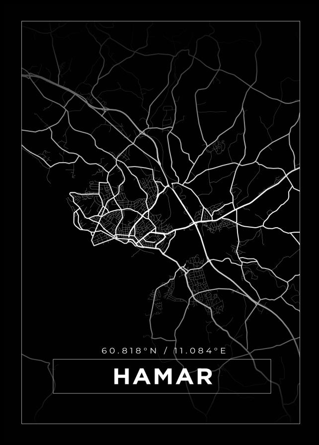 Kort - Hamar - Sort Plakat