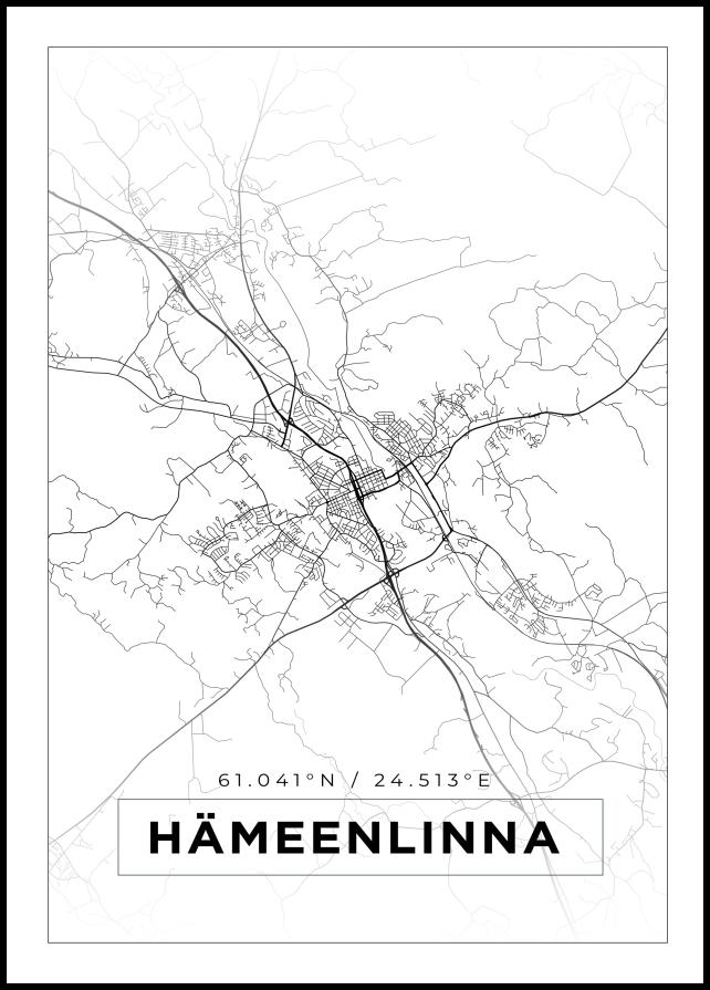 Kort - Hämeenlinna - Hvid Plakat