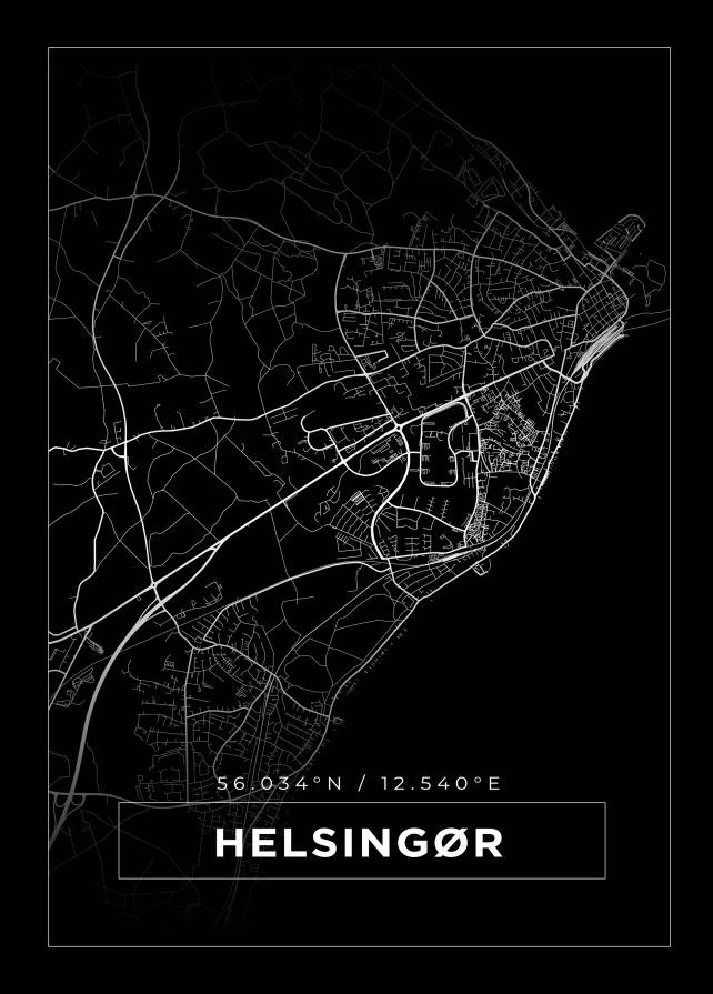 Kort - Helsingør - Sort Plakat